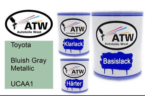 Toyota, Bluish Gray Metallic, UCAA1: 1L Lackdose + 1L Klarlack + 500ml Härter - Set, von ATW Autoteile West.
